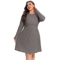 thumbnail image 5 of Cueply Women's Plus Size Ribbed Knit Dress Long Sleeve Crew Neck Empire Waist Casual A-Line Dress with Pockets, 5 of 8