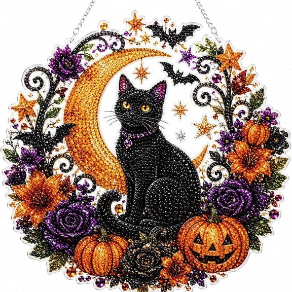 Halloween Diamond Art Hanging Kits for Adults Beginners, DIY Acrylic 5D Special Shaped Crystal Diamond Gem Art Painting Hanging Ornament for Window Home Garden Wall