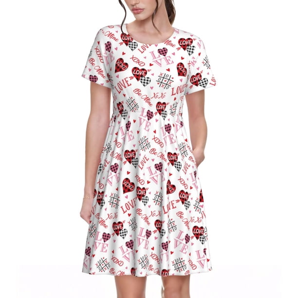 Disketp Valentine's Day para Vestido de Manga Corta para Mujeres, Vestidos de Verano para Mujeres, Casual y Holgado para la Playa