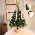 thumbnail image 4 of Decorative 24-Inch Pre-Lit Artificial Christmas Tree with Warm White LED Lights, Star Topper and Ribbon Bow for Indoor Holiday Tabletop Display, 4 of 5