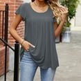 thumbnail image 2 of Summer Saving Wycnly Womens Tops Summer Short Sleeve Crewneck Solid Tee Shirts Lightweight Casual Flowy Pleated Hem Tunic Blouses Gray l Under $5, 2 of 7