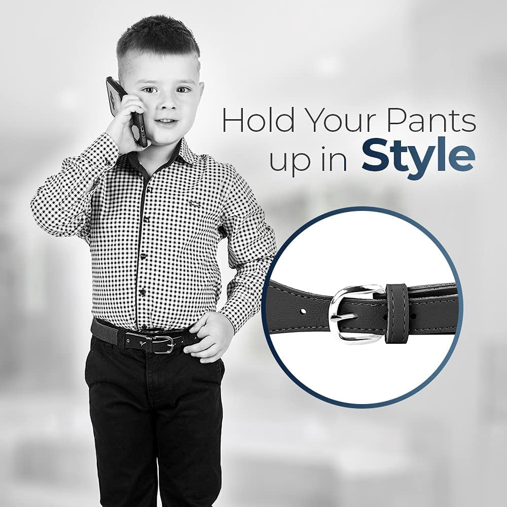 Hold'em Kids Elastic Adjustable Belt with Leather Closure for Male Toddler - Black