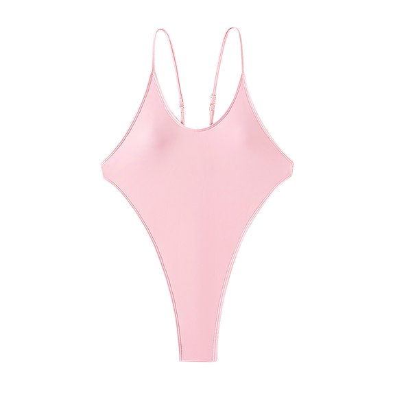 Fewfanhot Women's Solid Black Minimalist One Piece Swimsuit, Thin Strap Y-Back High Cut Monokini Tummy Control Bathing Suit Multi Colors Beach Swimwear
