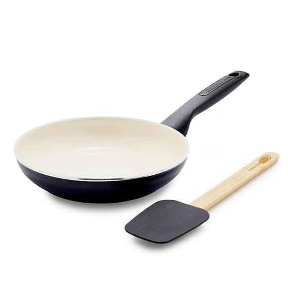 GreenPan Rio Healthy Ceramic Nonstick 8"" Frying Pan Skillet and Silicone Spatula Set Soft Grip Handle Breaktfast Meal Set PFAS-Free Dishwasher Safe Oven Safe Black