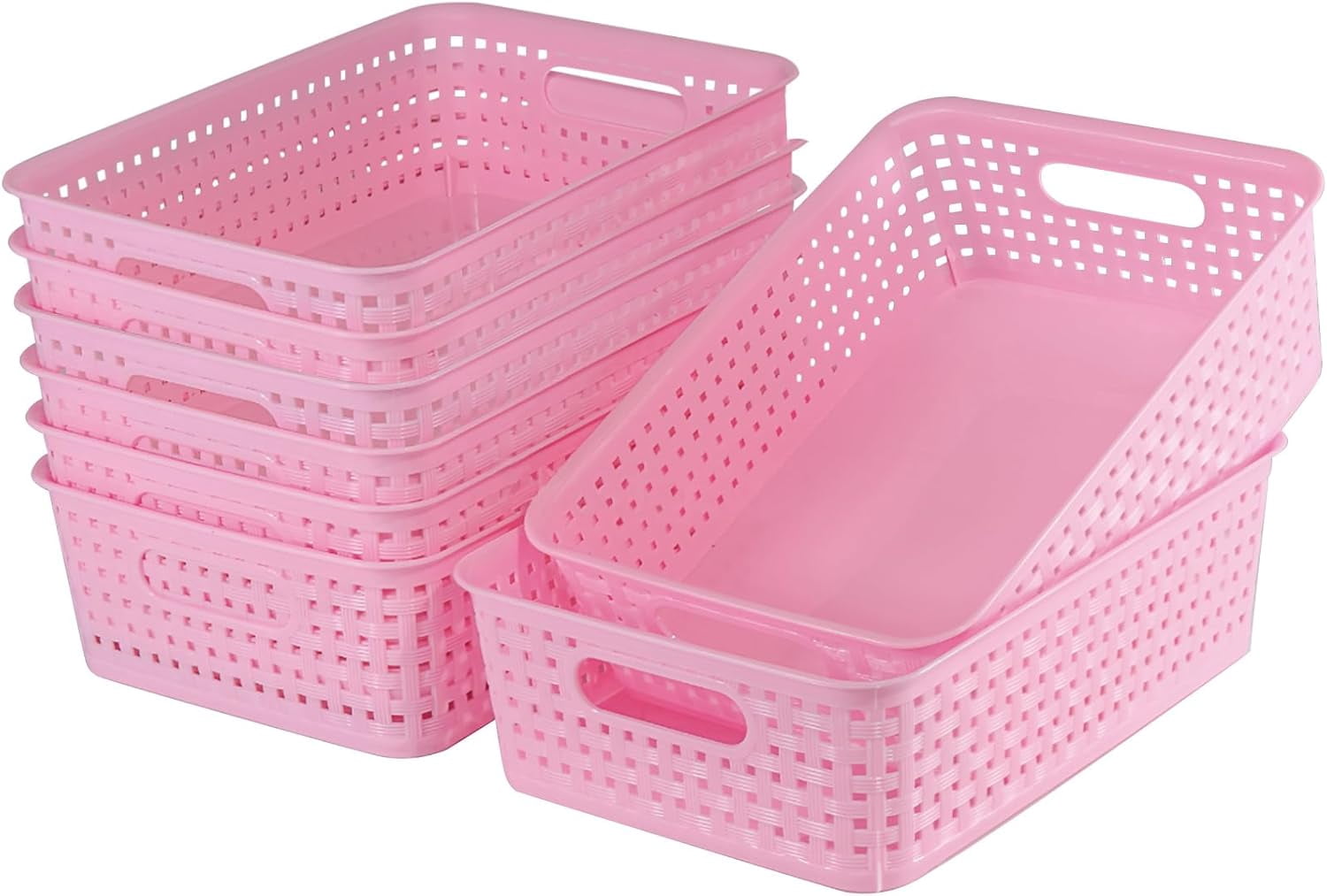 RGHJAR-8 Pack Small Pantry Organization and Storage Bins - Household Organizers for Laundry Room, Bathrooms, Bedrooms, Kitchens, Cabinets, Countertops, Under Sink or On Shelves (Pink)