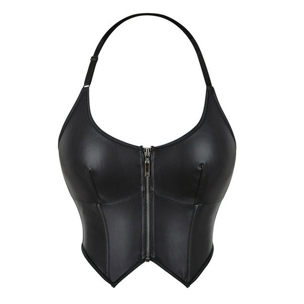 Faja moldeadora de cintura para mujer, color liso, con cremallera, tubo, corsé con tirantes, camiseta sin mangas, faja de PU para mujer
