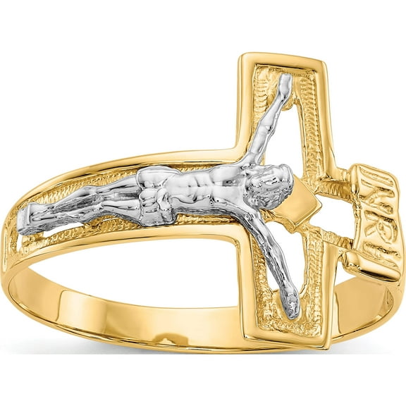 14K Two-Tone Crucifix Men's Ring (Size 10) Made In United States k3971