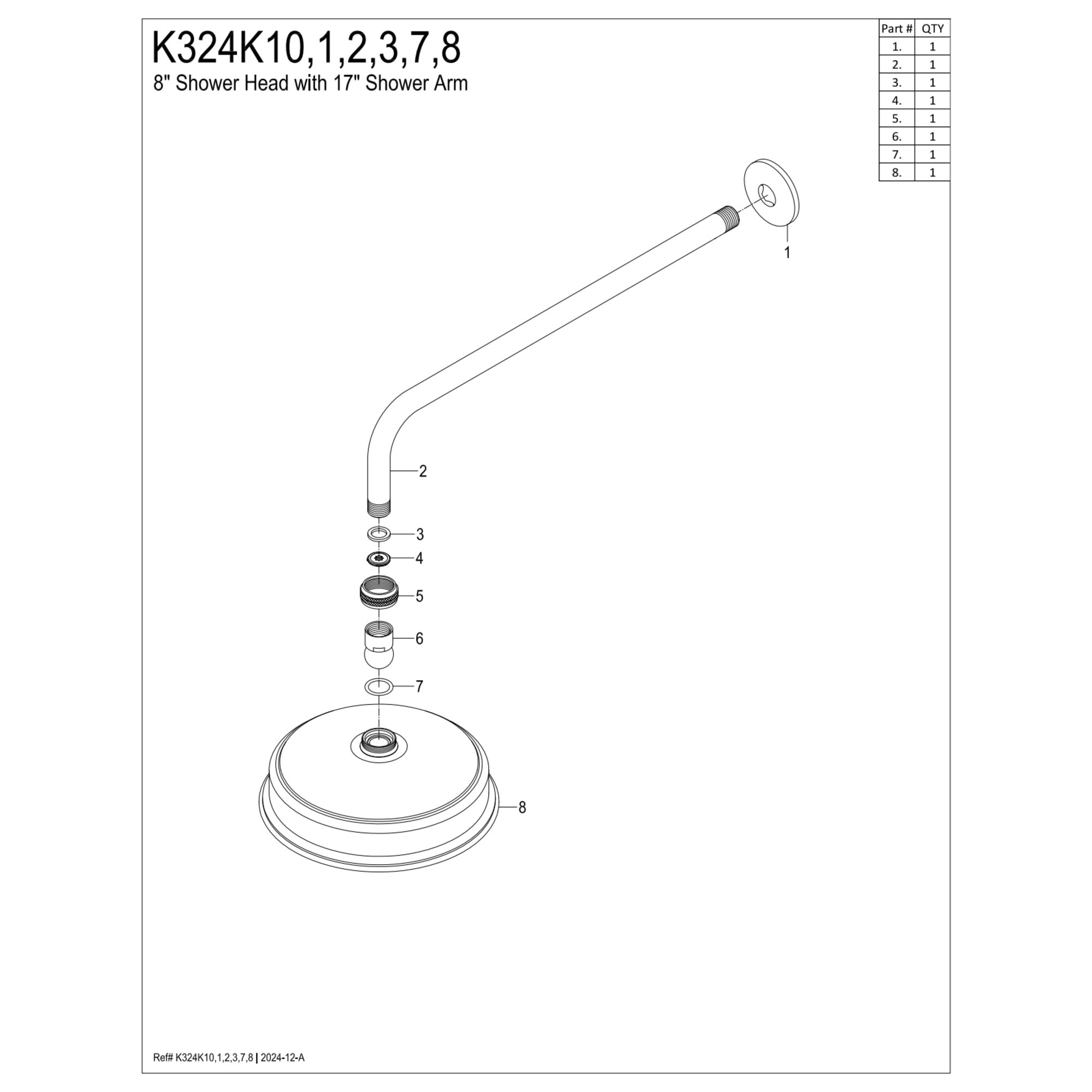 Kingston Brass K324K10 Trimscape 8" Round Brass Shower Head with 17" Ceiling Mounted Shower Arm, Matte Black