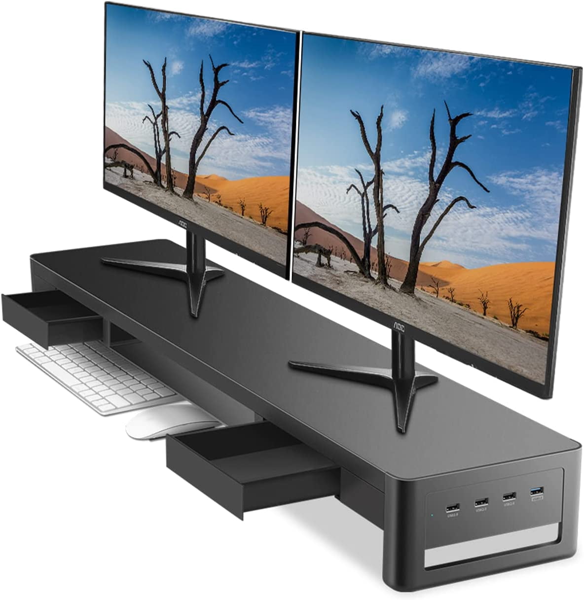 Meatanty 3 In 1 Monitor Stand Riser with 2 Drawers,1 Wireless Charging ...