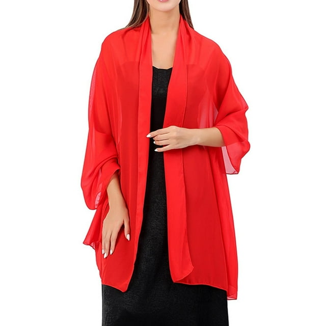 MIASHUI Châle de Banquet en Chiffon Uni pour Femmes, Foulard de Robe de Mariée Demoiselle d'Honneur Fête Cheongsam, Foulard Bidirectionnelle Rouge