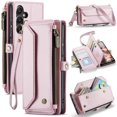 thumbnail image 1 of Funda tipo cartera para Samsung Galaxy A16 con bloqueo RFID, tarjetero, cremallera y ranura para billetes, correa de hombro magnética de piel sintética suave para Samsung Galaxy A16, 1 of 10