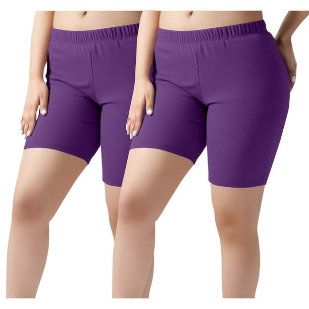 Pantalones cortos de yoga de 2 piezas para mujer, de poliéster, con cintura elástica y color liso.