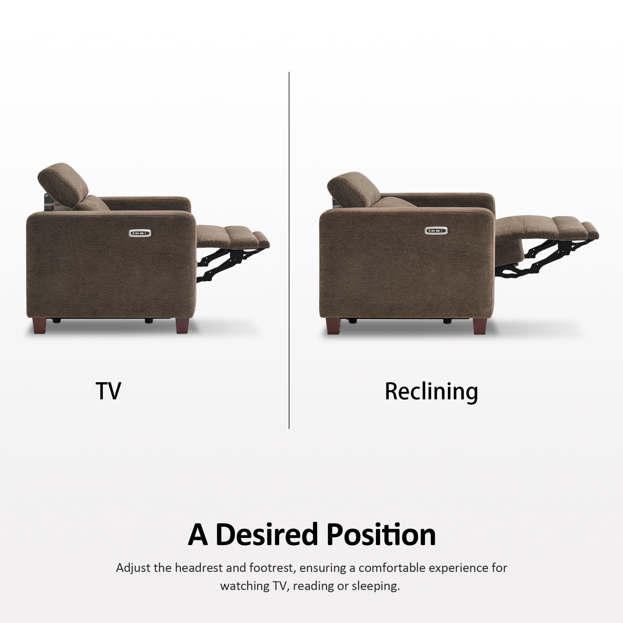 MCombo High Leg Power Recliner Chair with Adjustable Headrest and USB A/C Charge Ports for Living Room, Office, and Small Spaces (Fabric HL128, Coffee)