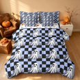 thumbnail image 2 of Homewish Halloween Ghost Queen Bedding, Grid Plaid Bedding Comforter Set Queen, Light Blue Black, Pumpkin Bat Reversible 7-Piece, 2 of 7