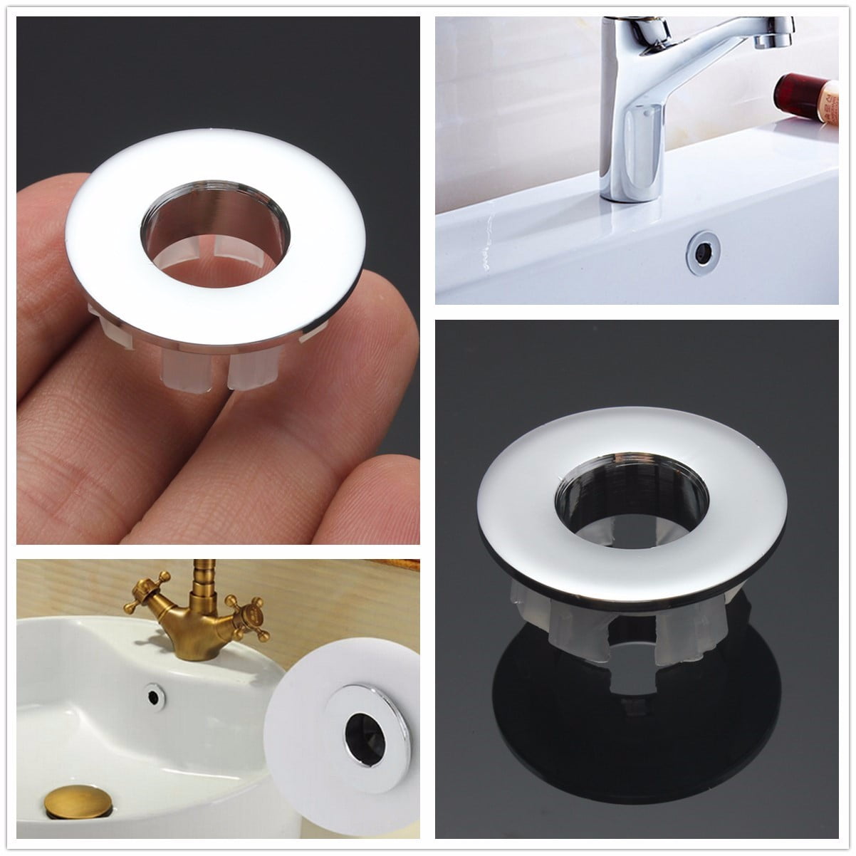 1 2 4x Bathroom Overflow Covers Basin Sink Round Brass Replacement Lavatory Hole
