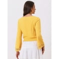 thumbnail image 4 of DARING DIVA Women's Lace Peasant Bell Sleeve Smocked Hem Cropped Boho Blouse XL Yellow, 4 of 6