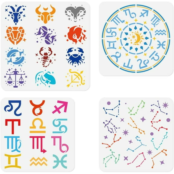 4Pcs Zodiac Wall Stencil Templates Reusable Plastic Zodiac Star Stencils