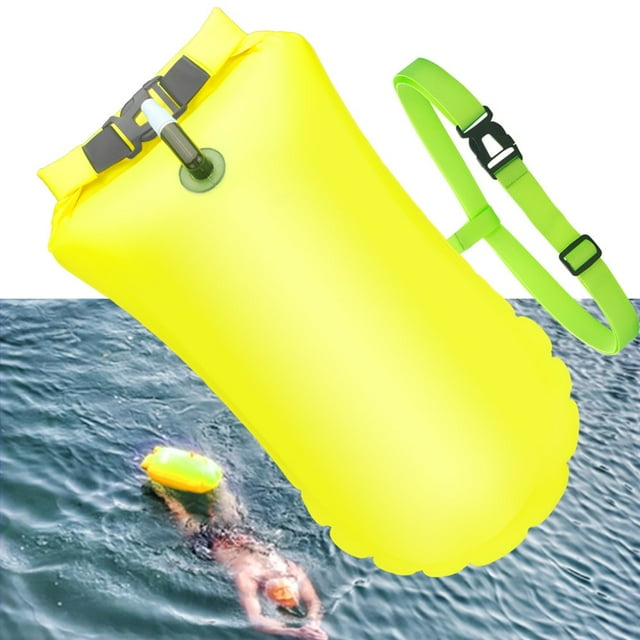 HLONK Swim Buoy 15L Waterproof Dry Bag Swim Safety Float PVC Inflatable Swim Buoy Bags In Yellow for Open Water