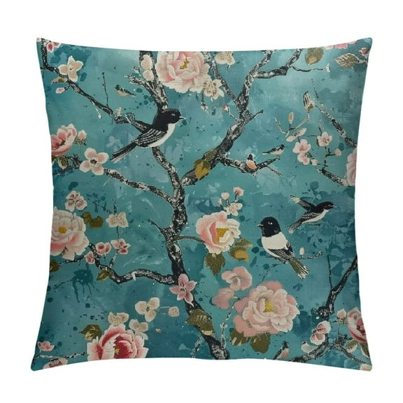 Creowell Chinoiserie Birds in Turquoise Blue Decorative Pillow Covers Cozy Soft Throw Pillowcase Square Couch Cushion Cover for Home Decor Sofa Living Room Bed Car White