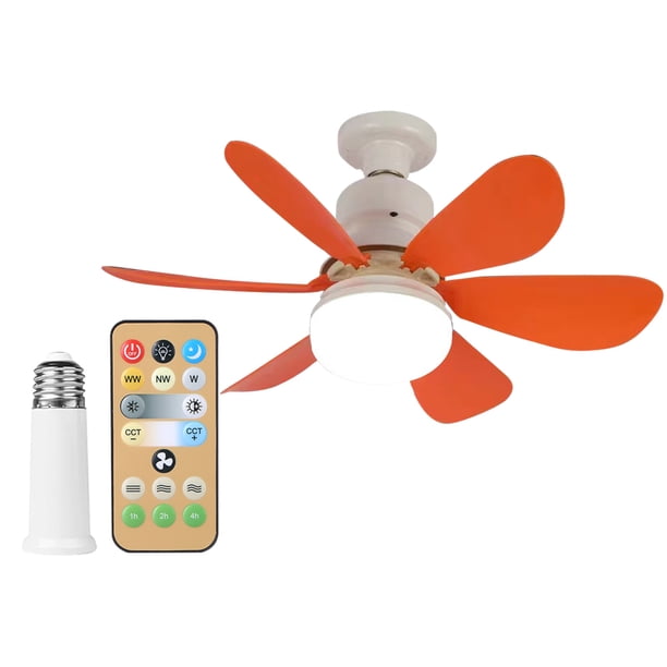 Ventilador Techo Lámpara LED E27 Enchufe Ventilador Control Remoto 52 Cm (Concha Lechosa Naranja)