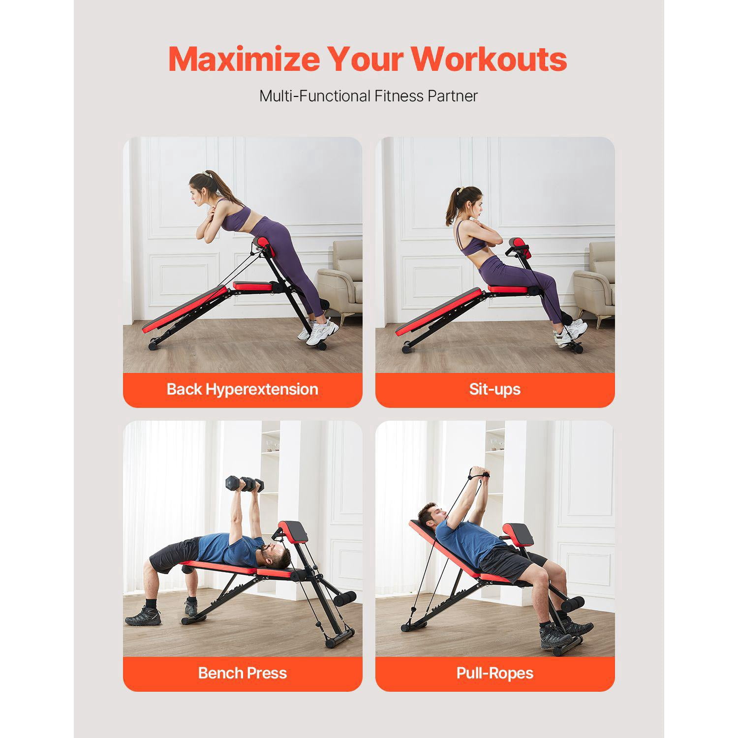 Multifunctional Adjustable Foldable Weight Bench 770 lbs Capacity Roman Chair Hyperextension Back Arm Core Ab Workout Equipment for Home Gym
