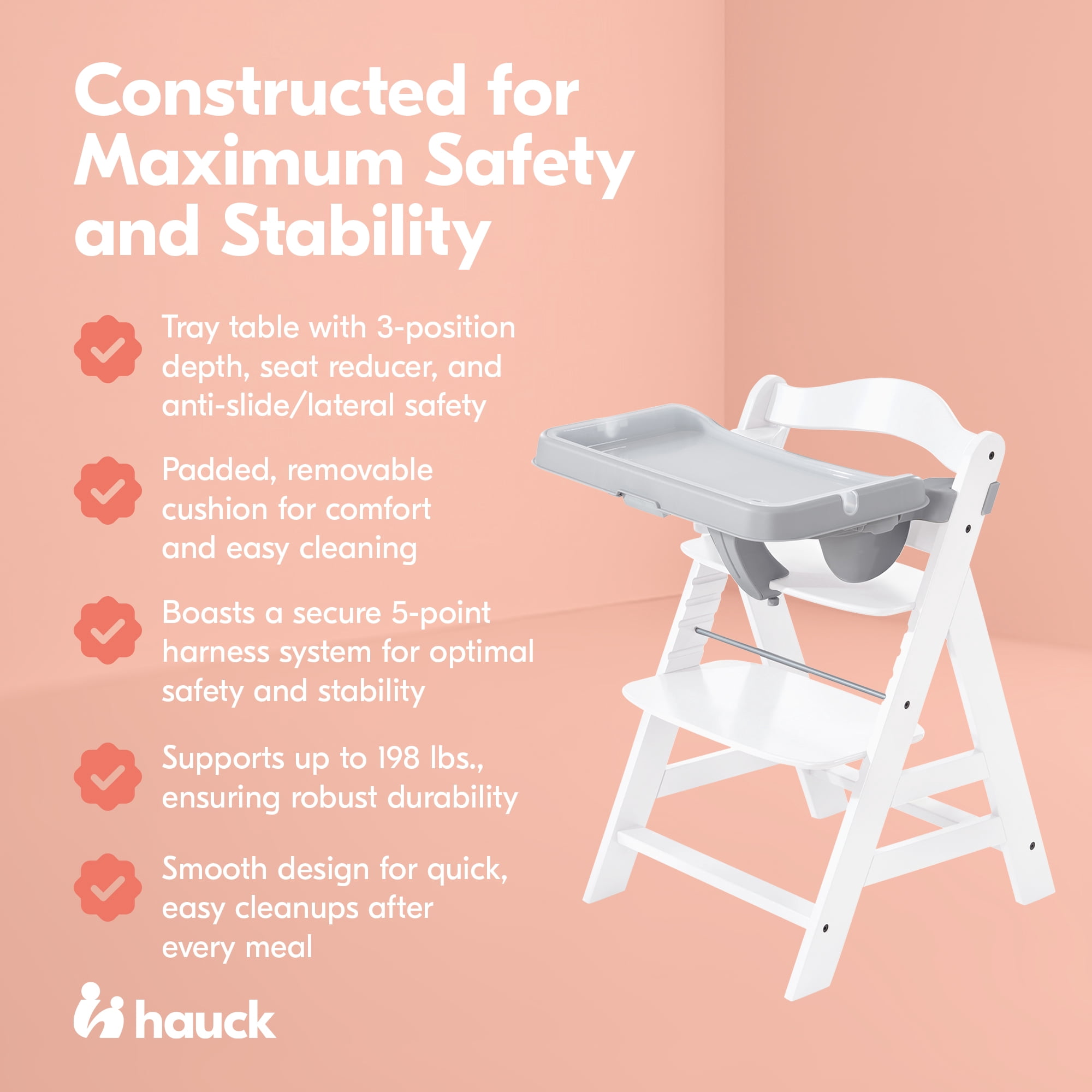 hauck Alpha+ Adjustable Booster High Chair and High Chair Tray Table, Grey