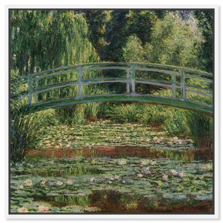 Monet - The Japanese Footbridge And The Water Lily Pool Giverny Impressionism Wall Art /Monet And Van Gogh Inspired Art Canvas Wall Art by Art Remedy  White Floater Frame 31 x 31