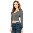 thumbnail image 4 of Made by Johnny Women's Deep V Neck Long Sleeve Cross Wrap Fitted Crop Top S HDG, 4 of 6