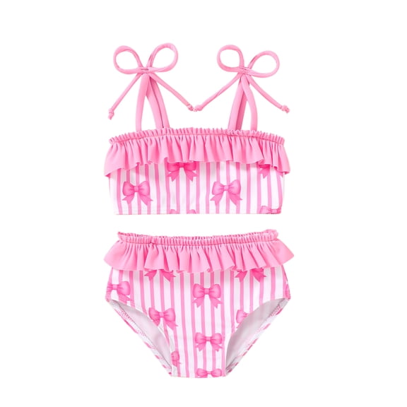 MAMAMI Toddler Girl Summer Swimsuit Ruffle Stripe Two Piece Beach Bikini Bathing Suit for Infant Girl
