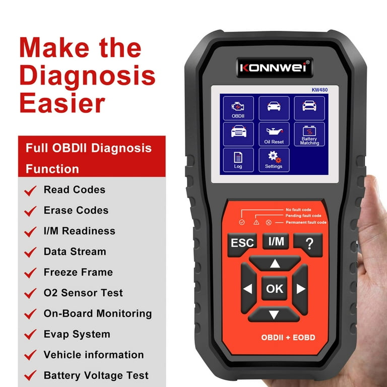 KONNWEI KW480 All System OBDⅡ Scanner Diagnostic Tool with 11 Special  Function Battery Matching, DPF Check, SAS, Fuel Injector Programming,  Throttle Matching Replacement for -MIN & Rolls-ro 