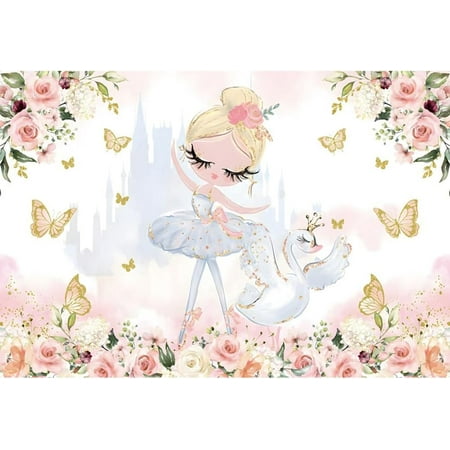 Ballet Backdrop for Girls Ballerina Baby Shower Gold Swan Butterfly Girls Tutu Birthday Party Decorations Banner Castle Shadow Glitter Tutu Photo Backdrop Baby Shower Banner Supplies