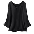 thumbnail image 4 of Endives Women's Cotton Linen Shirt 3/4 Sleeve Round Neck Solid Color Loose Top Womens Blouse Summer T Shirt Top Black, 4 of 5