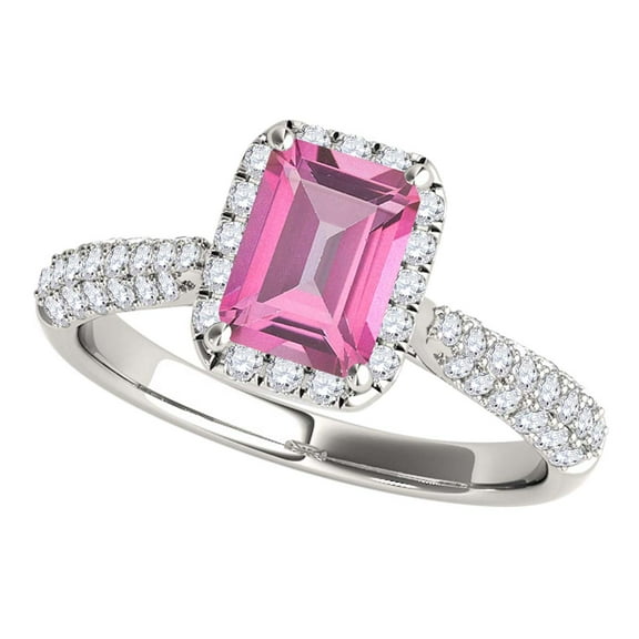 Mauli Jewels Rings for Women 3.40 Carat Diamond And Emerald Shaped Pink 4-Prong 10K White Gold