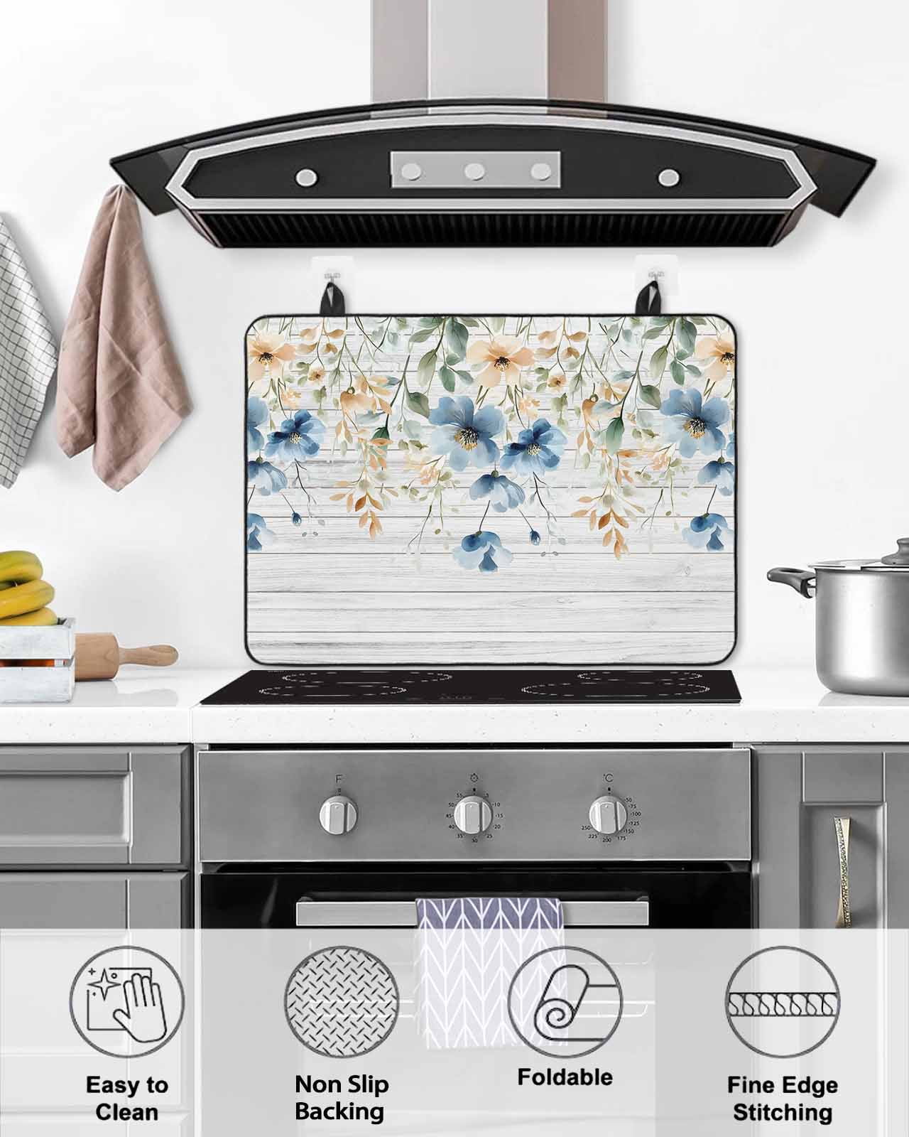 nqOlkjepod Large Induction Cooktop Protector Mat 24"x21", Spring Floral Stove Top Covers for Electric Stove, Weeping Blue Botanical Summer Vintage Stove Burner Cover Mats, Glass Top Stove Cover