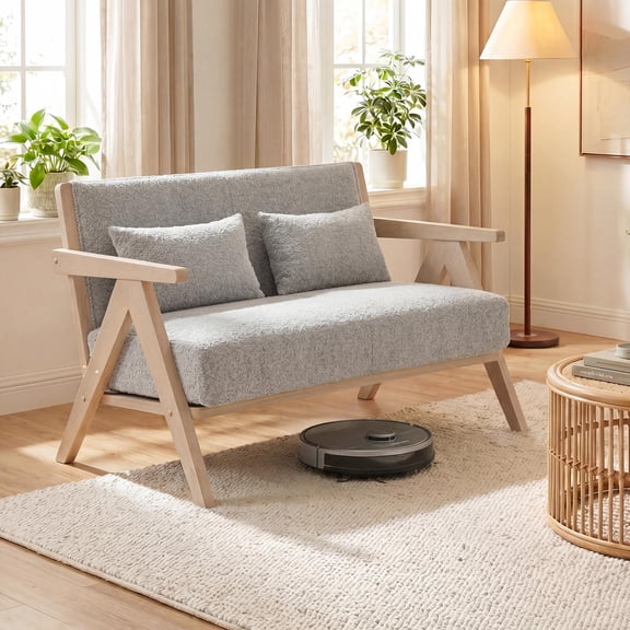 Costway Loveseat for Small Spaces - Soft Chenille Armchair with Throw Pillows, Gray