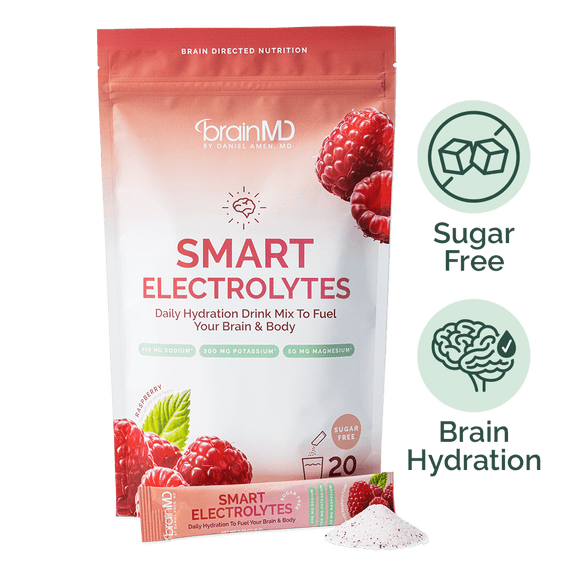 BrainMD Smart Electrolytes Sugar-Free Hydration Drink Mix, Raspberry, 20 Stick Packs