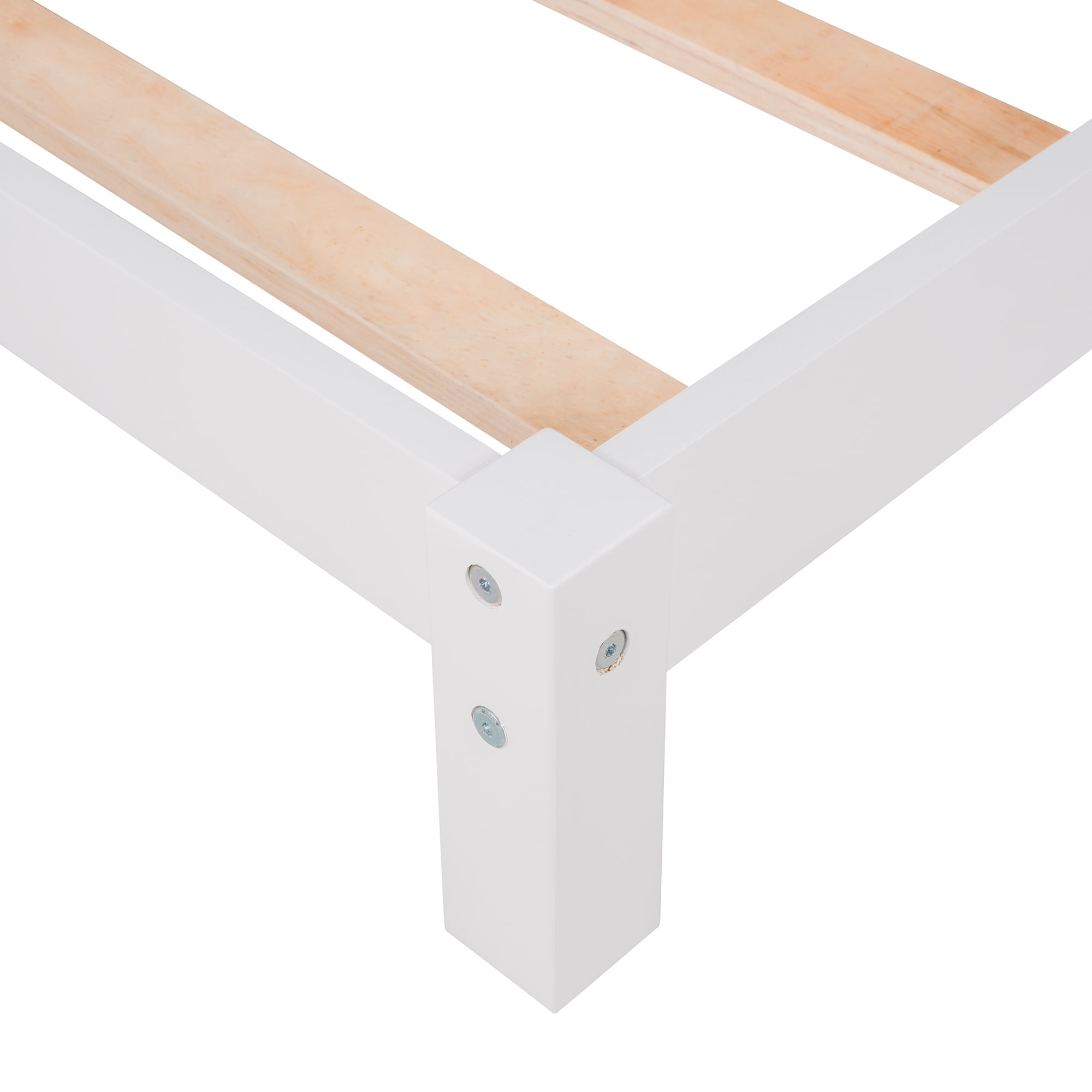 Aukfa Twin House Bed for Kids, Wood Platform Bed, Low Profile - White