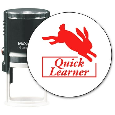 MaxMark Round Teacher Self Inking Stamp - Quick Learner - Jumbo Series, Style TS309 with Red Ink