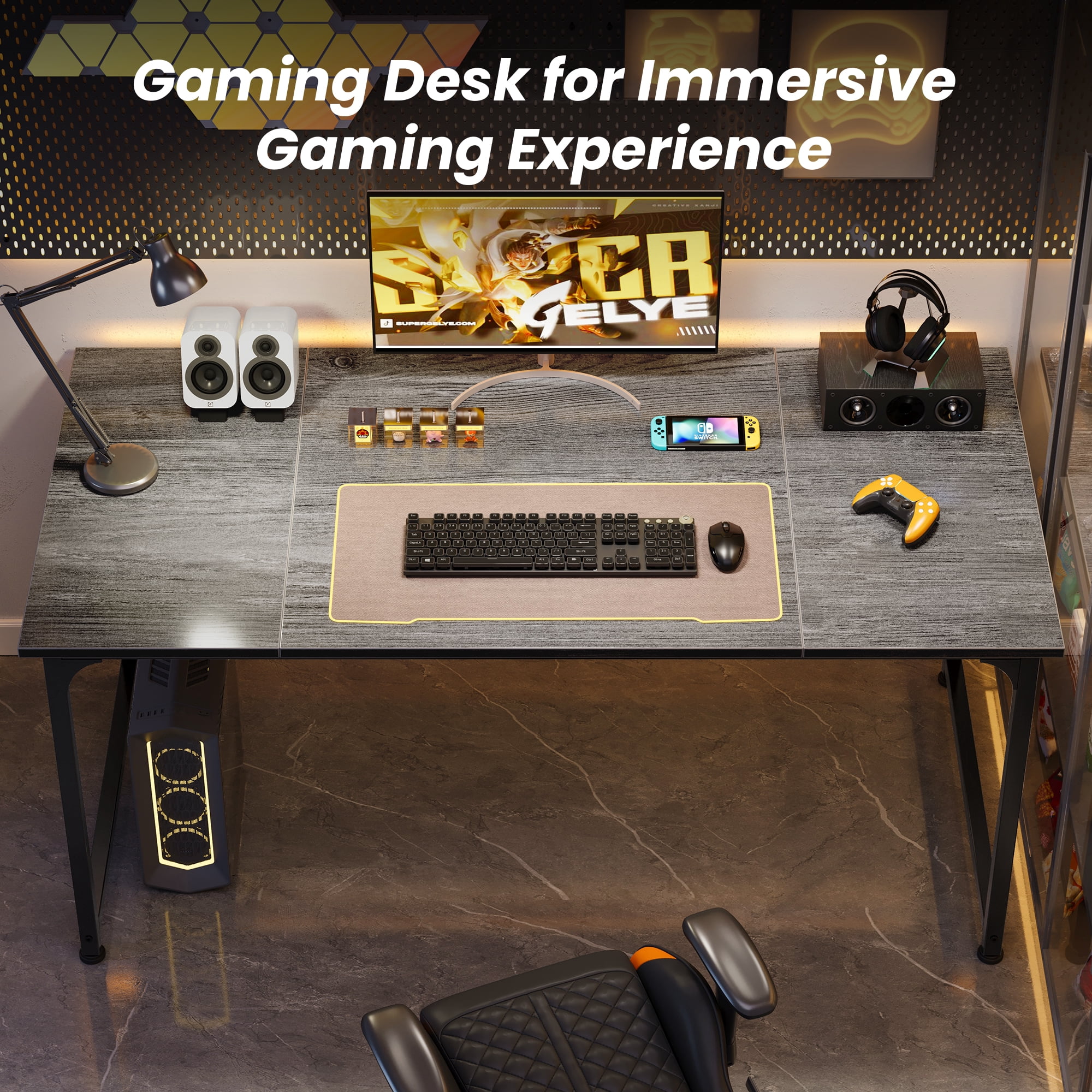 63" Computer Desk, Modern Office, Study & Gaming Desk with Storage, Large Legroom, Sturdy Metal Frame
