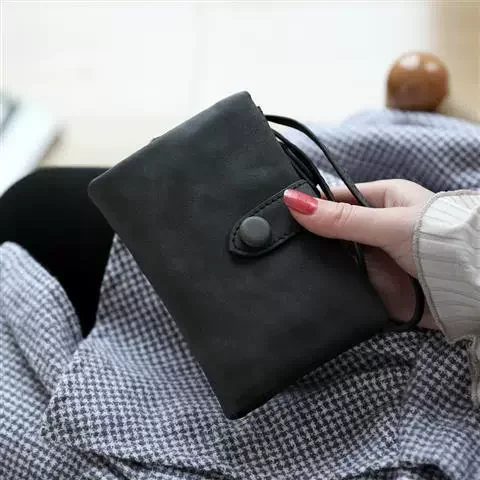 Xiao Hua Cartera corta de piel, cartera mediana, 30 % de descuento, ranura para tarjetas, cartera Zero con hebilla y cremallera, color negro, 1 unidad