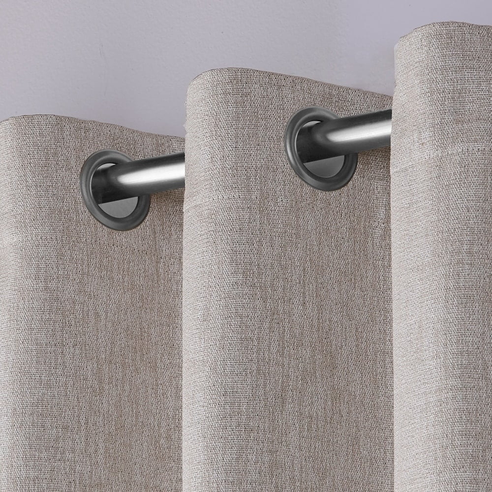 Exclusive Home Vesta Heavyweight Textured Linen Room Darkening Blackout Grommet Top Curtain Panel Pair, 52"x84", Sand