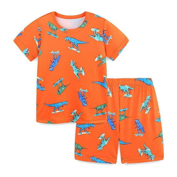 Kiijoy Toddler Boys Pajamas Dinosaur Print Short Sleeve T-Shirt Shorts Sleepwear 2Pcs Set