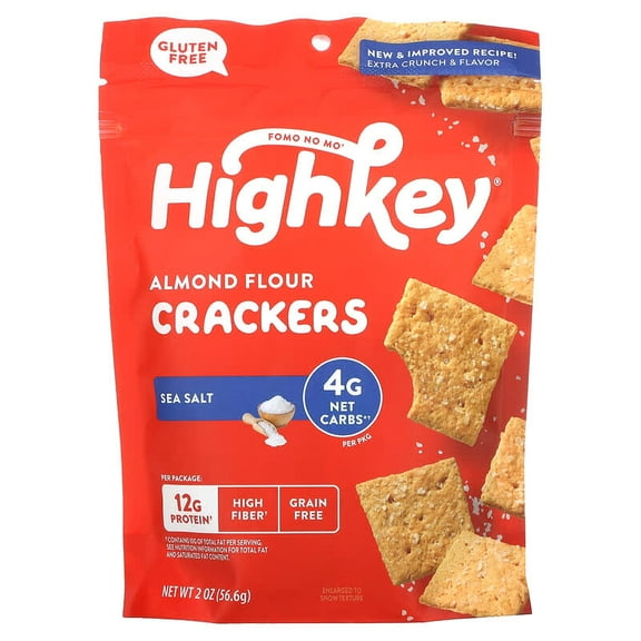 HighKey, Almond Flour Crackers, Sea Salt, 2 oz Pack of 3