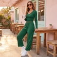 thumbnail image 5 of Lounge Set V Neck Ruched Long Sleeve Crop Top Drawstring Wide Leg Pants Sets for Women Cozy Loose Fit Casual Outfits Blue M, 5 of 7