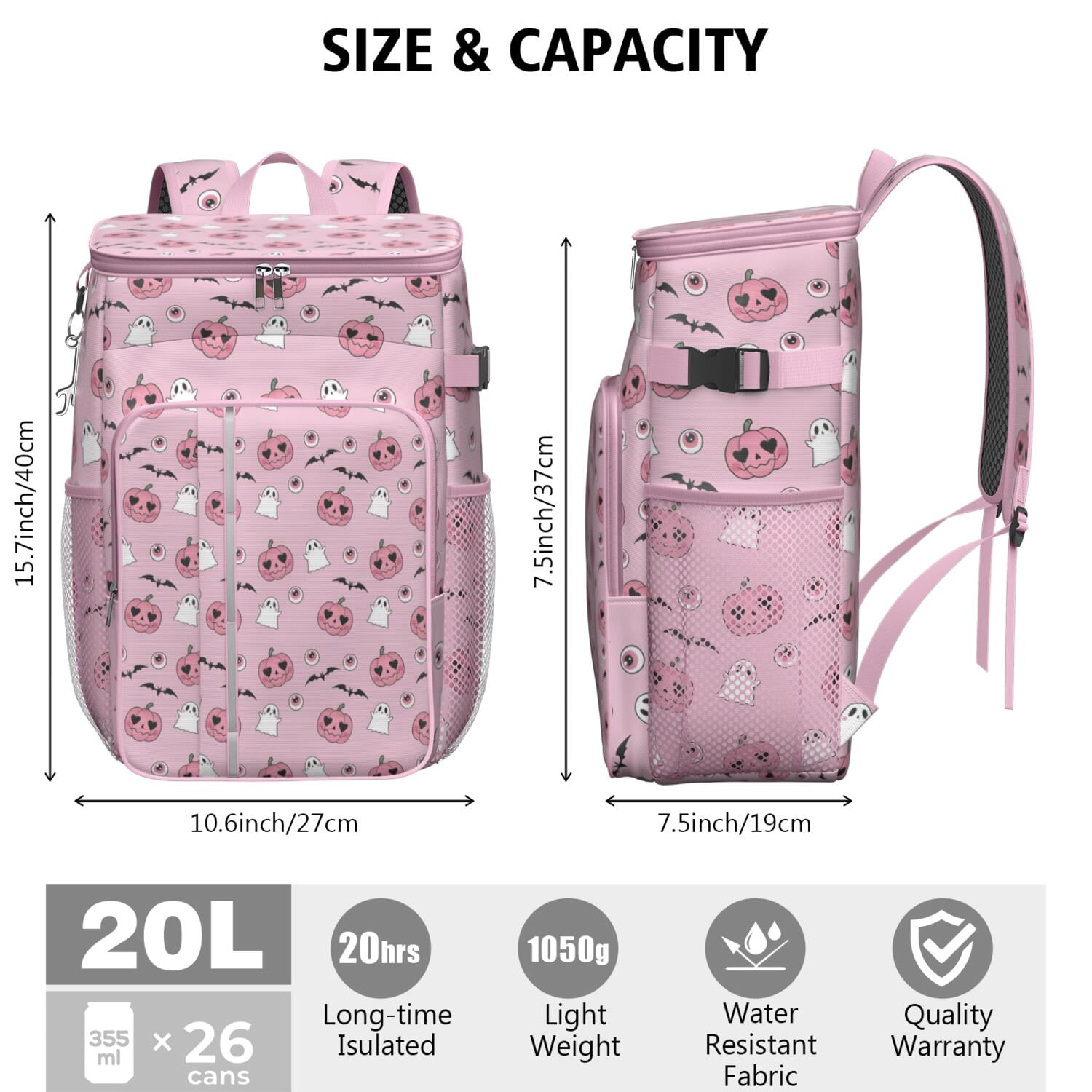 Travel Cooler Bag - Cute Halloween Pattern Camping Beer Cooler Backpack with Bottle Opener- Waterproof Insulated Picnic Backpacks - Cooler Bag for Beach
