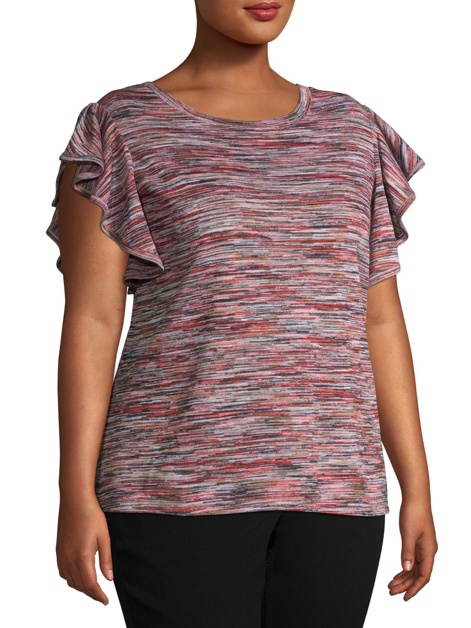 Plus Women's Wonder Space-Dye Top with Ring Neck