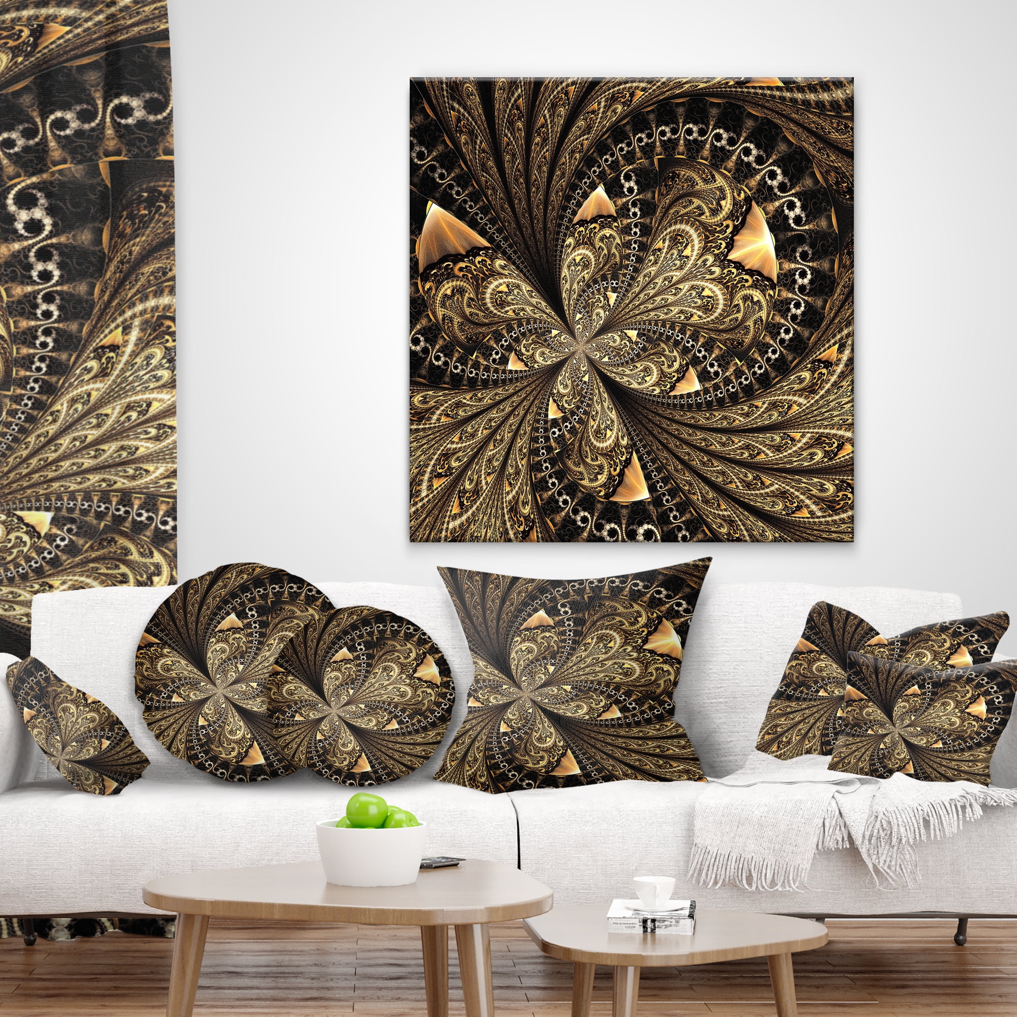 Designart Brown Fractal Flower Pattern Digital Art - Floral Throw Pillow - 16x16