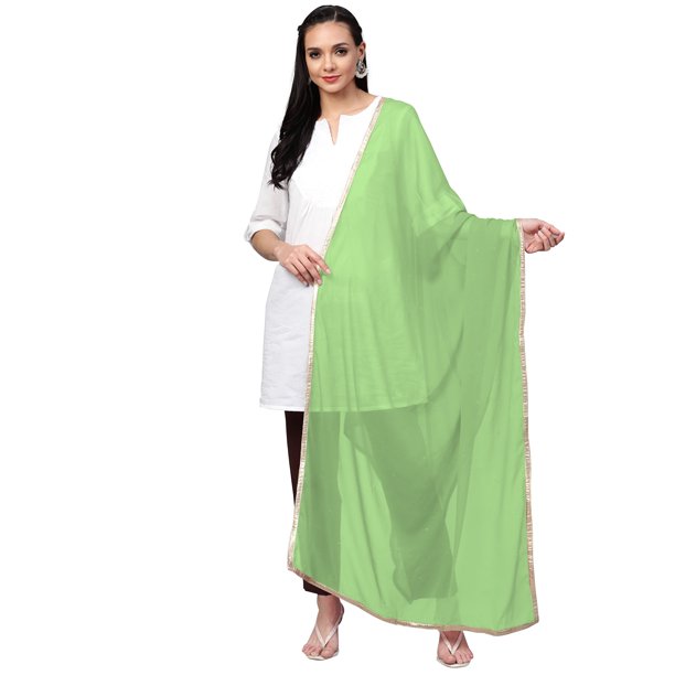 eloria Women Georgette Dupatta With Lace Shawl Wrap Neck Scarves, Color :  Pista Green - Walmart.com