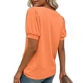 thumbnail image 7 of Ayolanni Solid Womens T Shirts Patchwork V-Neck Collarless Short Sleeve Blouse Dressy Workout Plus Size Puff Tees Women's Tops, Tees & Blouses Orange XL, 7 of 7