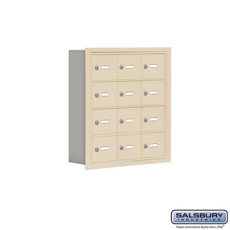 Salsbury Industries 19045-12SRK Cell Phone Storage Locker - 4 Door High Unit (5 Inch Deep Compartments) - 12 A Doors - Sandstone - Recessed Mounted - Master Keyed Locks